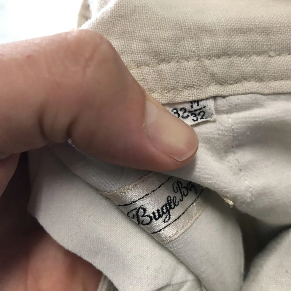 Vintage Bugle Boy Pants Mens 32x32 White Chino Relaxed Pleated Basics Casual
